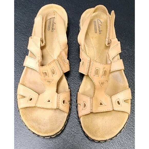 Clarks Leisa Annual Sandals 8M Tan Brown Leather Riptape Strap Back 26105576 - Picture 2 of 8